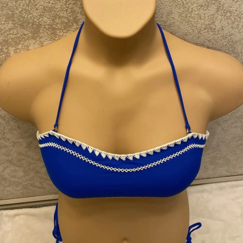 Express Royal Blue and White Embroidered Bikini Set
